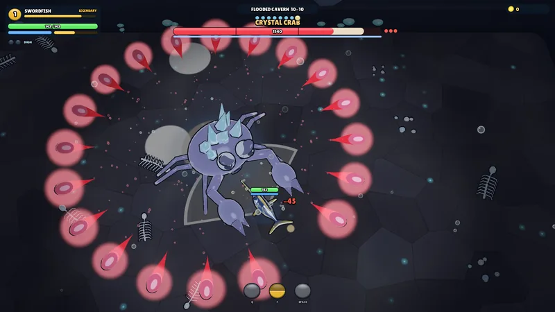 A boss fight in the Flooded Cavern.