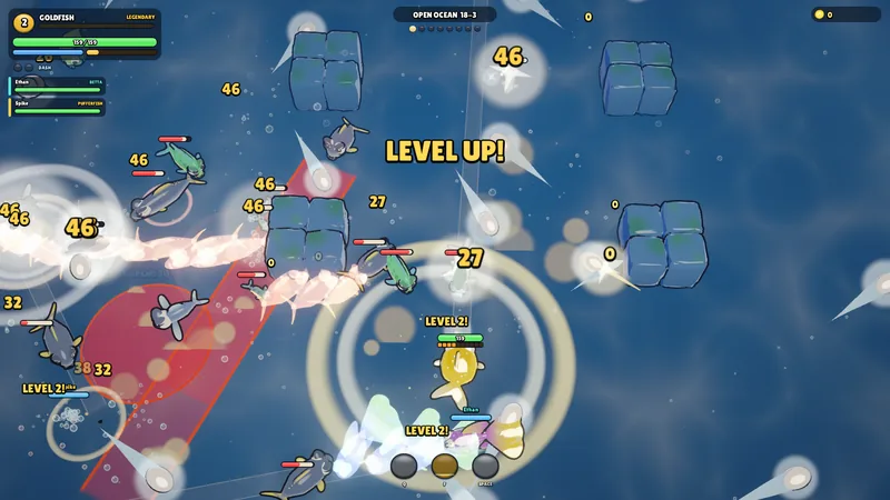 A co-op party levelling up together in the Open Ocean.
